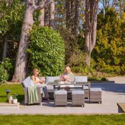Aston 9 Seater Rattan Corner Sofa Set with Glass Table Top - Grey - thumbnail 4