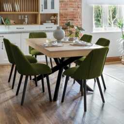 Amelia Whitewash Extendable Dining Table Set - 6 Seater - Freya Fern Green Dining Chairs - Black Legs - thumbnail 1
