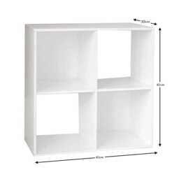 Cara 4 Cube Chalk White Bookcase Wooden Display Unit Shelving Storage Bookshelf Shelves - No Basket - thumbnail 4