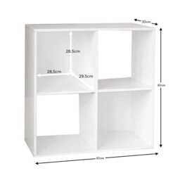 Cara 4 Cube Chalk White Bookcase Wooden Display Unit Shelving Storage Bookshelf Shelves - No Basket - thumbnail 5