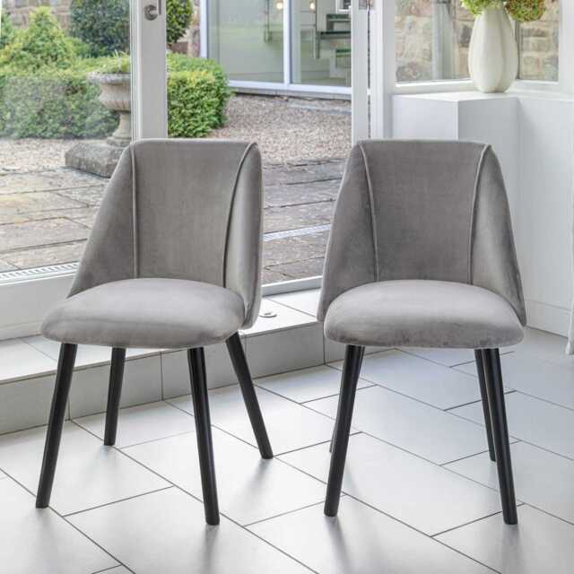 Freya Grey Velvet Dining Chairs - Set of 2 - Black Oak Legs - image 1
