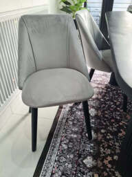 Freya Grey Velvet Dining Chairs - Set of 2 - Black Oak Legs - thumbnail 4