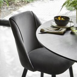 Freya Grey Velvet Dining Chairs - Set of 2 - Black Oak Legs - thumbnail 6