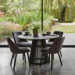 Freya Grey Velvet Dining Chairs - Set of 2 - Black Oak Legs - thumbnail 3