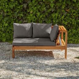 Dakota Wooden Garden Corner Sofa Set with Cream LED Premium Parasol - Grey Cushions - thumbnail 4