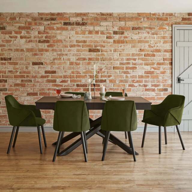 Amelia Black Extendable Dining Table Set - 6 Seater - Freya Fern Green Carver Chairs - Black Legs - image 1