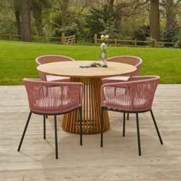 Willow 4 Seater Round Wooden Garden Dining Set - Hali Pink Chairs - thumbnail 1