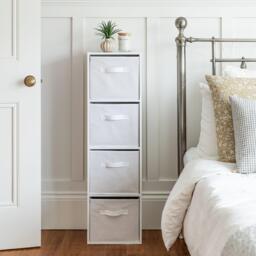 Cara 4 Tier Storage Unit / Chalk White Bookcase with White Boxes - thumbnail 2