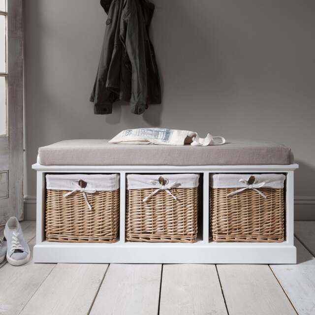 Fyfield 3 Seater Hallway Storage Bench with Storage - White - image 1