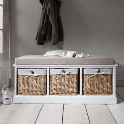 Fyfield 3 Seater Hallway Storage Bench with Storage - White - thumbnail 1