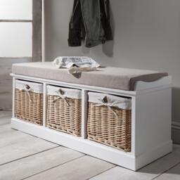 Fyfield 3 Seater Hallway Storage Bench with Storage - White - thumbnail 2