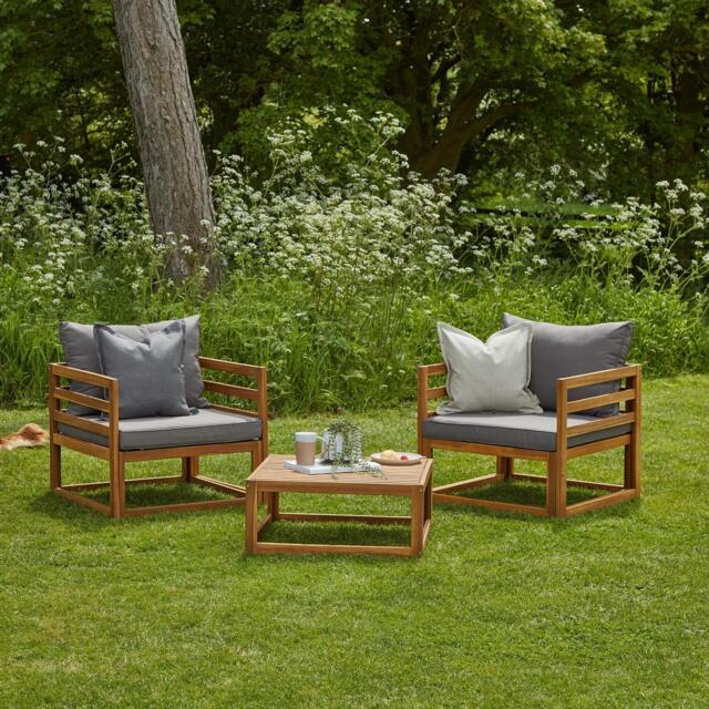 Rowan 2 Garden Armchairs with Coffee Table Set - Grey - image 1