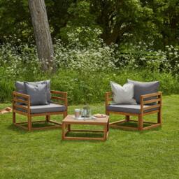 Rowan 2 Garden Armchairs with Coffee Table Set - Grey - thumbnail 1