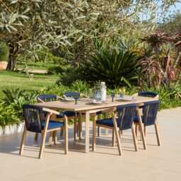 Saffron 6 Seater Extending Wooden Garden Dining Set with Shiro Navy Rope Chairs - thumbnail 1