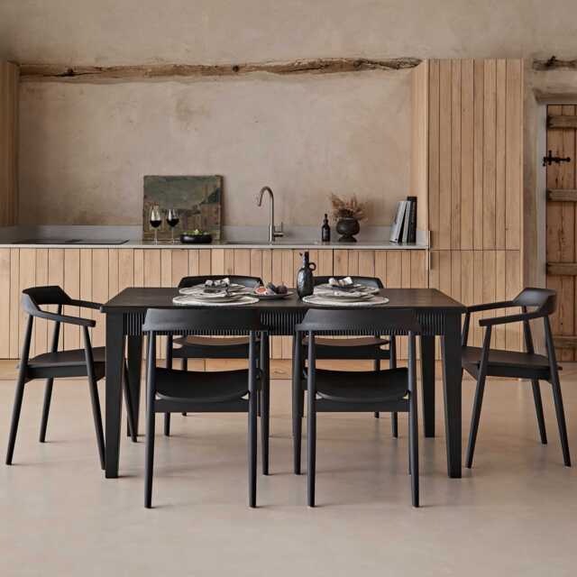 Raleigh Black Oak Rectangular Dining Table Set - 6 Seater - Carter Black Oak Dining Armchairs - image 1