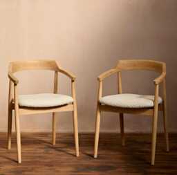 Carter Boucle Dining Armchairs - Set of 2 - Whitewash Oak Legs