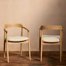Carter Boucle Dining Armchairs - Set of 2 - Whitewash Oak Legs - thumbnail 4