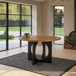 Jade Mango Wood Round Dining Table Set - 4 Seater - Freya Fern Green Dining Chairs with Black Legs - thumbnail 3
