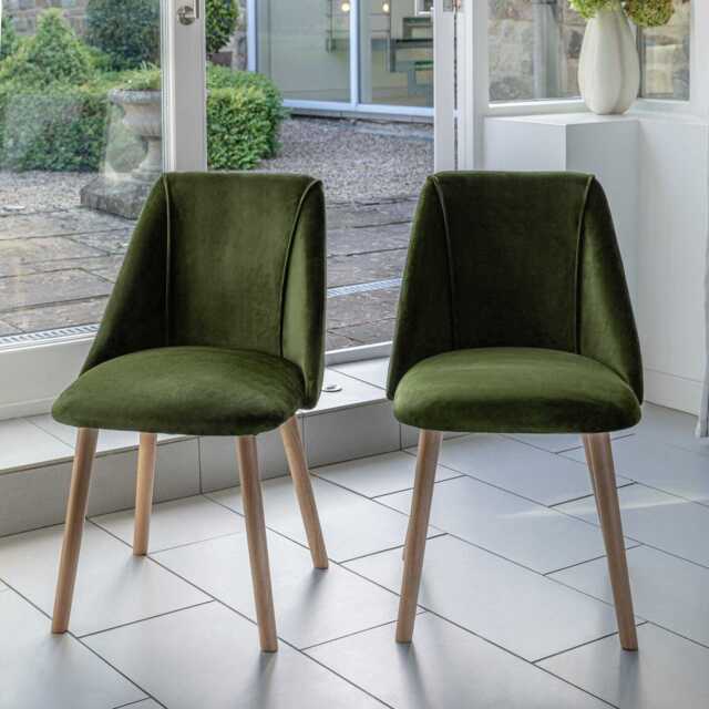 Freya Fern Green Dining Chairs - Set of 2 - Whitewash Oak Legs - image 1