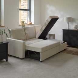 Hugo Corner Sofa Bed with Storage - White - thumbnail 2