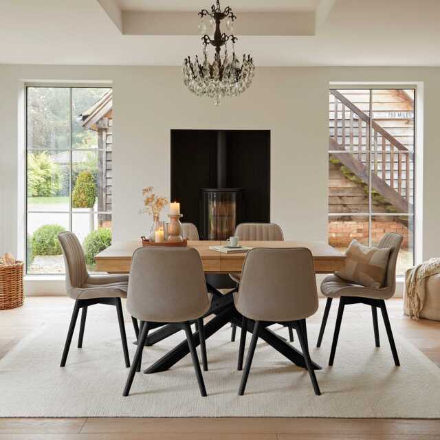 Amelia Whitewash Extendable Dining Table Set - 6 Seater - Bella Soft Beige Dining Chairs - Black Legs - image 1