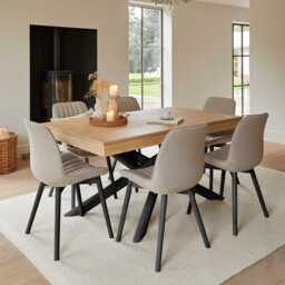 Amelia Whitewash Extendable Dining Table Set - 6 Seater - Bella Soft Beige Dining Chairs - Black Legs - thumbnail 2