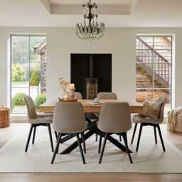 Amelia Whitewash Extendable Dining Table Set - 6 Seater - Bella Soft Beige Dining Chairs - Black Legs - thumbnail 1