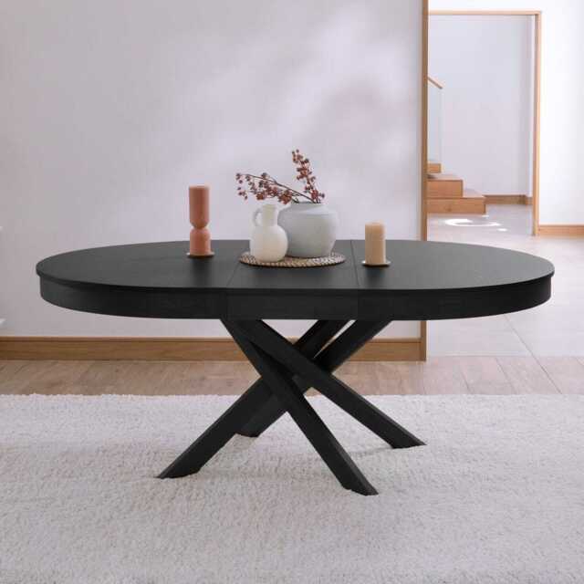 Amelia Black Oak Oval Extendable Dining Table - image 1