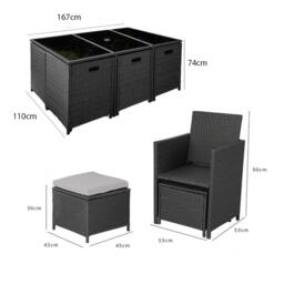 Cube 10 Seater Rattan Outdoor Dining Set with Grey Parasol - Black Weave - thumbnail 6