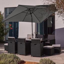 Cube 10 Seater Rattan Outdoor Dining Set with Grey Parasol - Black Weave - thumbnail 1