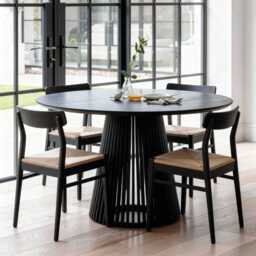 Willow Black Dining Table Set - 4 Seater - Faye Black Dining Chairs
