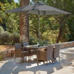 Marston 4 Seater Rattan Garden Dining Set with Grey Parasol - Natural Brown - Glass Top - thumbnail 1