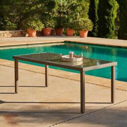 Marston 4 Seater Rattan Garden Dining Set with Grey Parasol - Natural Brown - Glass Top - thumbnail 2