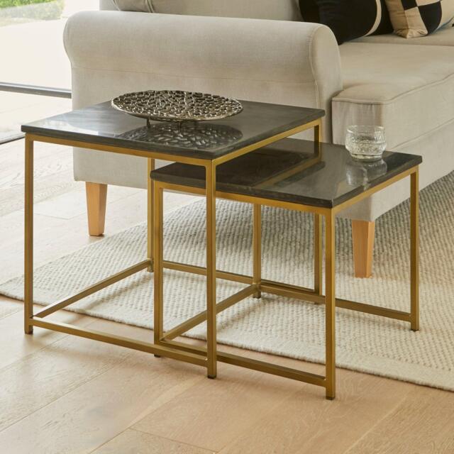 Nara Real Marble Nest of Tables - Gold Frame - image 1