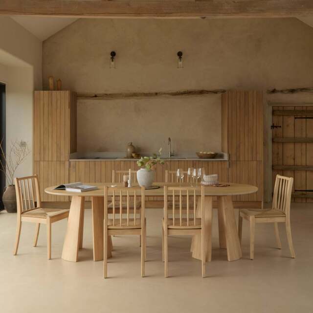 Farren Whitewash Oval Dining Table Set - 6 Seater - Tilly Woven Dining Chairs - Whitewash Oak Legs - image 1