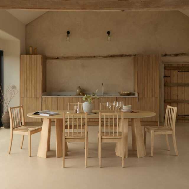 Farren Whitewash Oval Dining Table Set - 6 Seater - Tilly Woven Dining Chairs - Whitewash Oak Legs - image 1