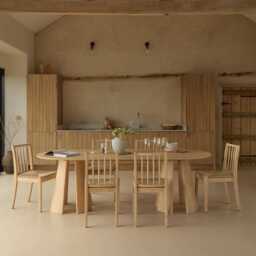 Farren Whitewash Oval Dining Table Set - 6 Seater - Tilly Woven Dining Chairs - Whitewash Oak Legs