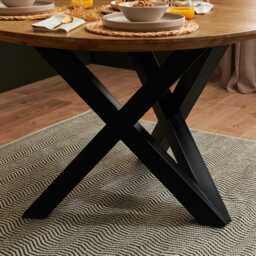 Levi Mango Wood Round Dining Table Set - 4 Seater - Dolly Boucle Dining Chairs - Black Legs - thumbnail 4