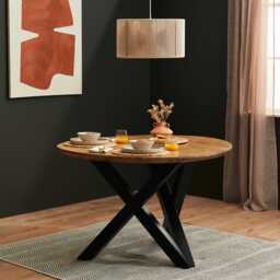 Levi Mango Wood Round Dining Table Set - 4 Seater - Dolly Boucle Dining Chairs - Black Legs - thumbnail 2