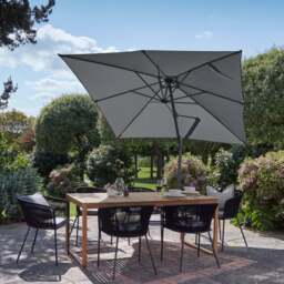 Lennox Table with 6 Hali Black Dining Chairs & Grey LED Premium Parasol