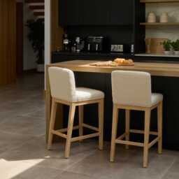 Nolan Boucle Bar Stool - Whitewash Oak Legs - thumbnail 2