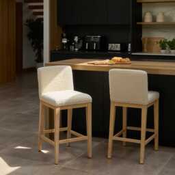Nolan Boucle Bar Stool - Whitewash Oak Legs - thumbnail 3