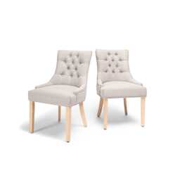 Louis Soft Beige Dining Chairs - Set of 2 - Whitewash Legs - thumbnail 3