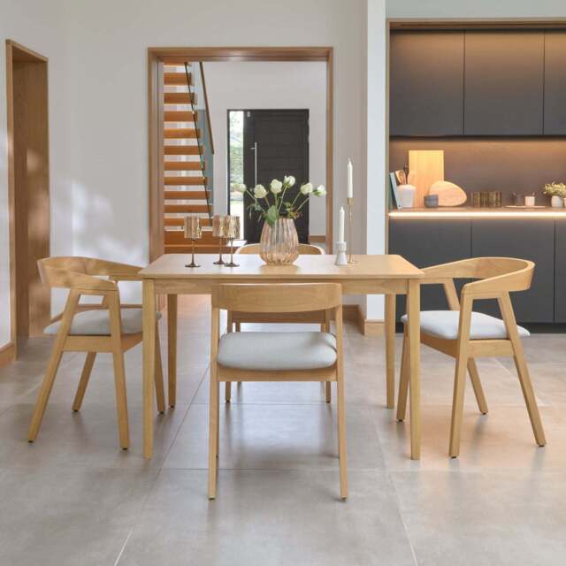 Paul Pale Oak Extending Dining Table Set - 4 Seater - Ella Fawn Linen Carver Chairs - Pale Oak legs - image 1