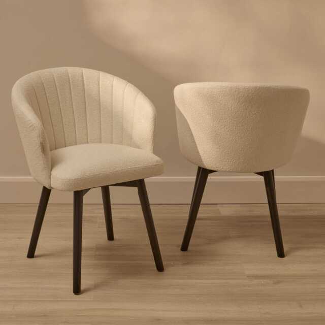 Arabella Light Beige Boucle Dining Chairs - Set of 2 - Black Oak Legs - image 1