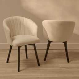 Arabella Light Beige Boucle Dining Chairs - Set of 2 - Black Oak Legs