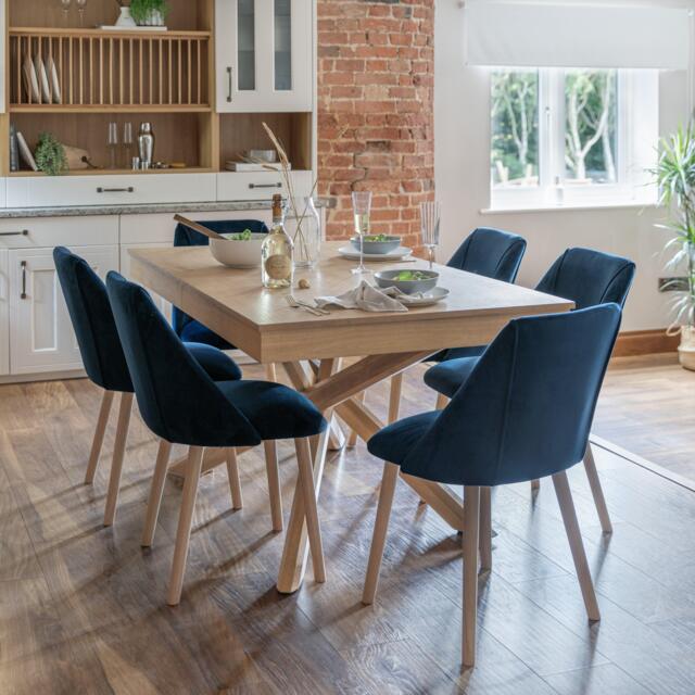 Amelia Whitewash Dining Table Set - 6 Seater - Freya Blue Dining Chairs - Whitewash Oak Legs - image 1