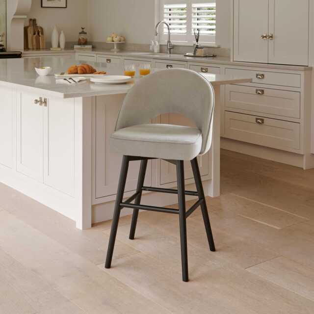 Marilyn Soft Beige Bar Stool - Black Oak Legs - image 1