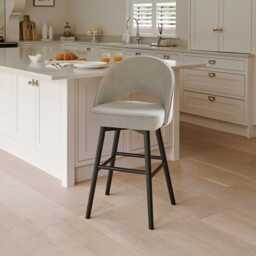 Marilyn Soft Beige Bar Stool - Black Oak Legs - thumbnail 1