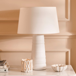 Burleigh 43cm White Ceramic Table Lamp Base & Coningsby Snow White Cotton Lampshade - 35cm